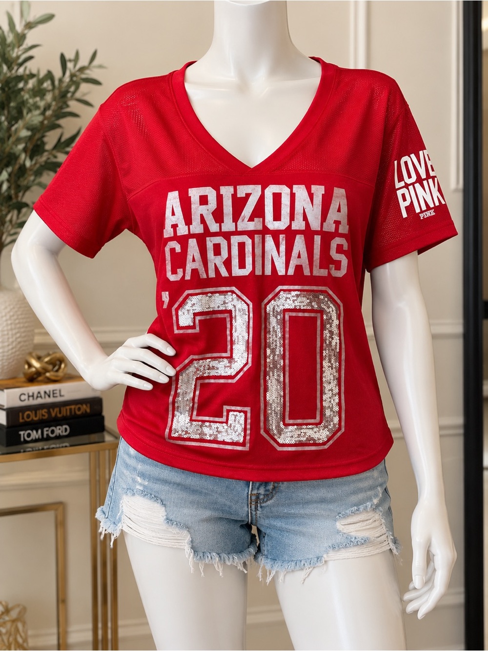 PINK Victoria's Secret Red 'Arizona Cardinals 20' V-Neck Tee